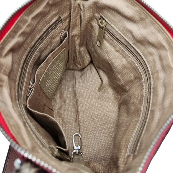 Brighton GoGo Red Nylon Black-Tan Snake Print Leather Convertable Crossbody Bag - Picture 12 of 16